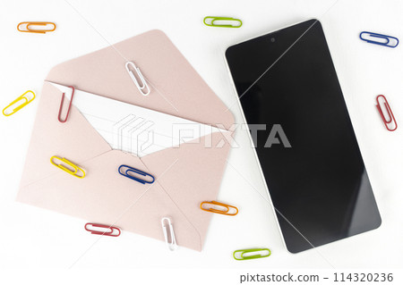 Smartphone, envelope, and clip. Image of attached file Smartphone, envelope, and clip. Image of attached file 114320236