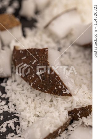 white coconut pulp and dried coconut flakes white coconut pulp and dried coconut flakes 114320323
