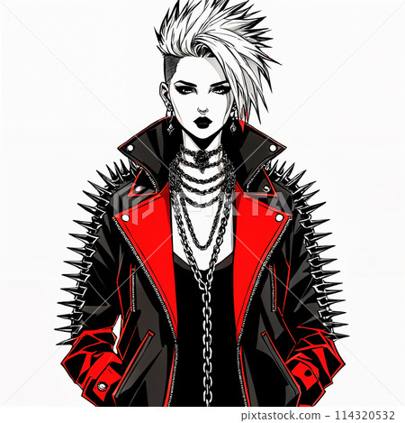 Woman with spiky hair and red jacket. Woman with spiky hair and red jacket. 114320532