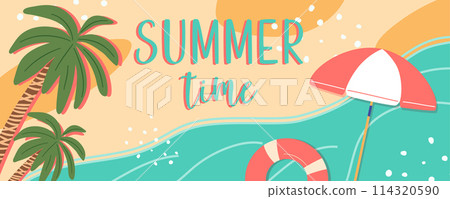 Summer colorful poster. Beach vacation. Vector horizontal illustration. 114320590