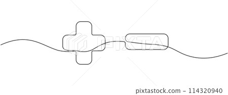 Linear continuous drawing of plus and minus sign . Single editable line drawing of negative and positive icons . Vector Illustration. 114320940