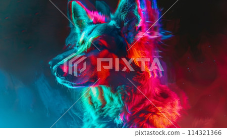 Colorful Dog Standing in the Dark 114321366