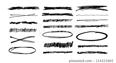Underlines emphasis set brush stroke, marker lines grunge curve, wavy marks textured simple borders strikethrough isolated on white background. Creative collection scribble brush or crayon checks Underlines emphasis set brush stroke, marker lines grunge curve, wavy marks textured simple borders strikethrough isolated on white background. Creative collection scribble brush or crayon checks 114321665