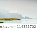 Ruin house in Hofn in a foggy morning, Iceland 114321702