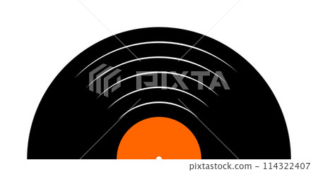 Halved vinyl record plate. LP or long play music disc isolated on white background. DJ techno party concept. 70s 80s 90s discotheque nostalgia banner. Vector flat illustration Halved vinyl record plate. LP or long play music disc isolated on white background. DJ techno party concept. 70s 80s 90s discotheque nostalgia banner. Vector flat illustration 114322407