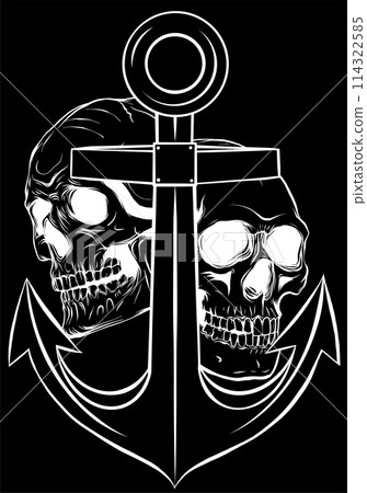 white silhouette of Anchor and skull on black background vector illustration white silhouette of Anchor and skull on black background vector illustration 114322585