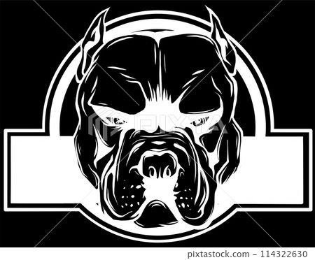 white silhouette of Angry Pitbull Dog Cartoon on black background white silhouette of Angry Pitbull Dog Cartoon on black background 114322630
