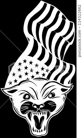 white silhouette of panther with america flag on black background 114322662
