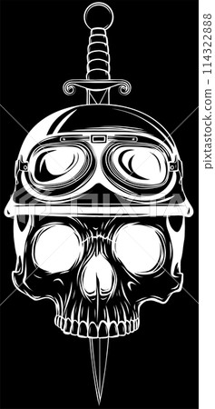 white silhouette of Soldier skull in helmet with knive vector illustration 114322888