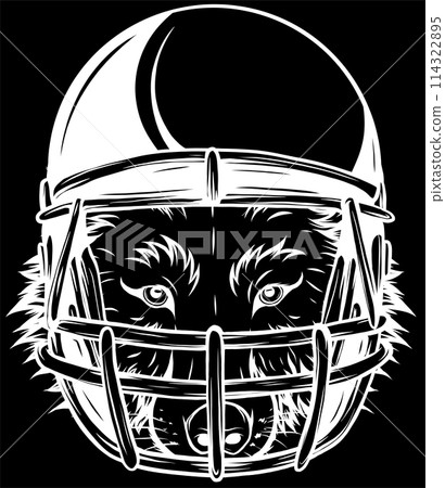 white silhouette of the wolf who became the mascot of American football, and wore the helmet on black background white silhouette of the wolf who became the mascot of American football, and wore the helmet on black background 114322895