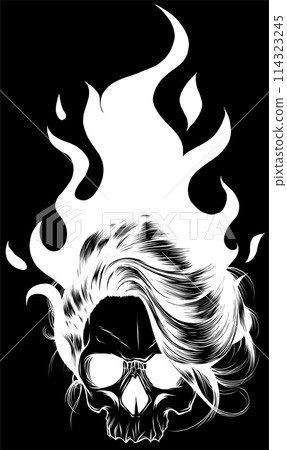 white silhouette of Flames skull horror evil burn hot on black background white silhouette of Flames skull horror evil burn hot on black background 114323245
