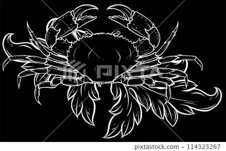 white silhouette of Crab isolated on black background. vector illustration white silhouette of Crab isolated on black background. vector illustration 114323267