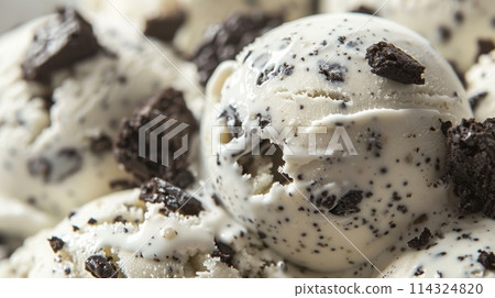 Close up shot of Oreo cookies and cream ice cream scoop 114324820