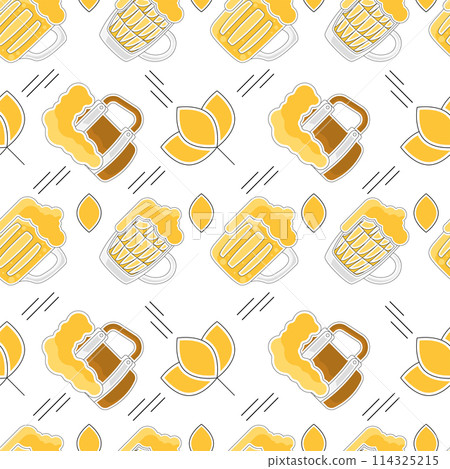 Beer glasses and mugs Colored sketch pattern bacground Vector 114325215