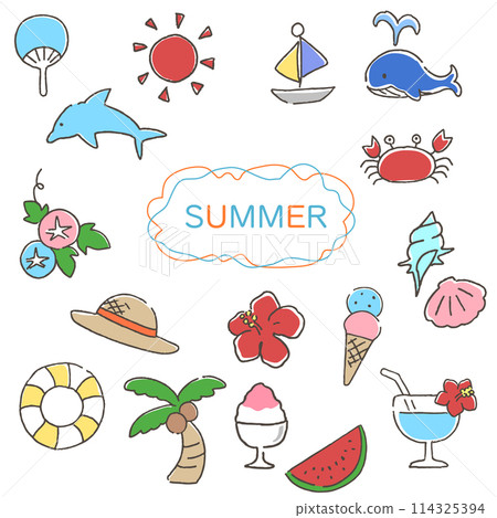 Set of hand-drawn illustrations of summer materials Set of hand-drawn illustrations of summer materials 114325394