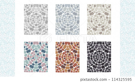 Set of illustrations of seamless patterns of circular stone paving Set of illustrations of seamless patterns of circular stone paving 114325595