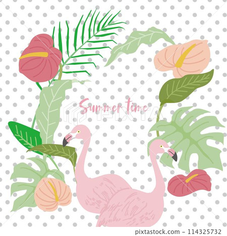 Summer foliage and flamingo frame 114325732