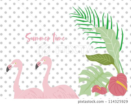 夏季室內植物和火烈鳥背景 114325929