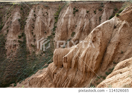 ravine formed by soil erosion by wind and water 114326085