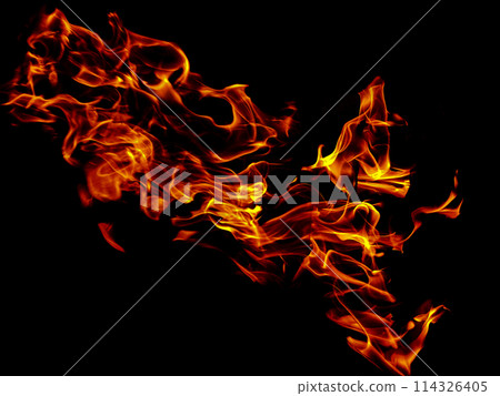 bright tongues of burning flames on a black background 114326405