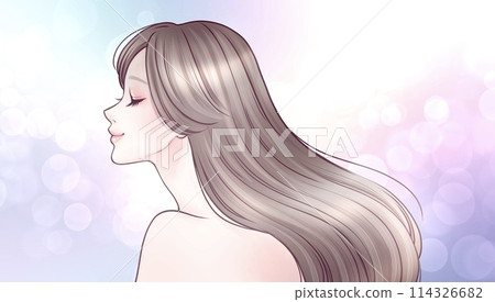 Beautiful hair / Hair flowing / Cuticle / Illustration material of a woman or girl in profile 114326682