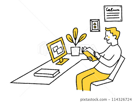 A man checking work documents at home 114326724