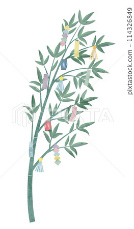 竹草和七夕裝飾手寫水彩風格插畫 114326849