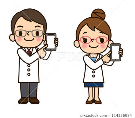 Male and female doctors with smartphones 114326984