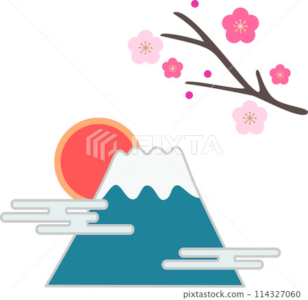 Simple and stylish illustration material of Mt. Fuji and plum blossoms Simple and stylish illustration material of Mt. Fuji and plum blossoms 114327060