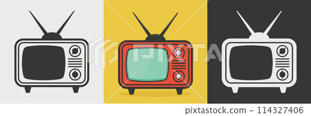 Vector Vintage TV Icon Set. Vintage TV Design Template. Retro TV Symbol for Web, Logo, App, UI etc. Vector Illustration 114327406