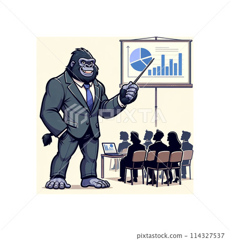 Gorilla giving a presentation at work Gorilla giving a presentation at work 114327537