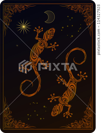 兩隻壁虎的部落藝術卡 114327928