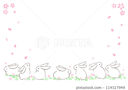 Illustration frame of many rabbits and cherry blossoms 114327949
