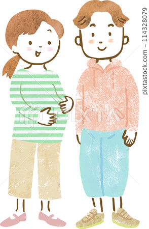 Full-body hand-drawn illustration of a pregnant couple 114328079