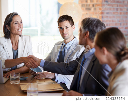Business people, executive or shaking hands for deal, b2b collaboration or teamwork in office. Handshake, partnership or employees in corporate agreement with meeting success, welcome or thank you Business people, executive or shaking hands for deal, b2b collaboration or teamwork in office. Handshake, partnership or employees in corporate agreement with meeting success, welcome or thank you 114328654