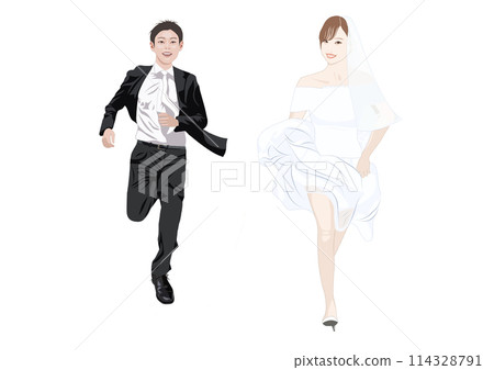 Running bride and groom illustration Running bride and groom illustration 114328791