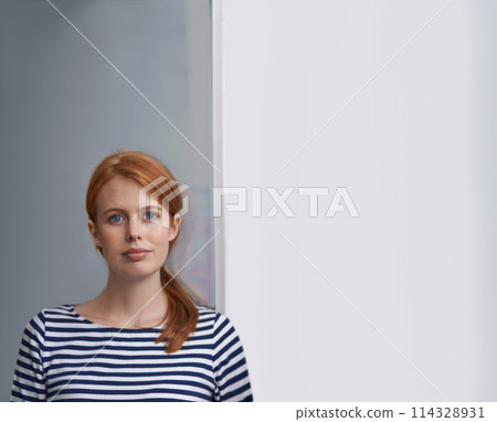 Serious, business and portrait of woman in office with confidence, pride and mockup space. Professional, consultant and face of person for career, job and working for startup company in workplace Serious, business and portrait of woman in office with confidence, pride and mockup space. Professional, consultant and face of person for career, job and working for startup company in workplace 114328931