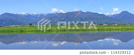 Panorama of the Northern Alps seen from Azumino Panorama of the Northern Alps seen from Azumino 114329312