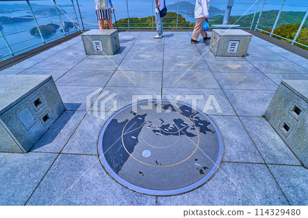 Observation Deck B and compass at Kirosan Observation Park in Imabari City, Ehime Prefecture, overlooking the Kurushima Kaikyo Bridge Observation Deck B and compass at Kirosan Observation Park in Imabari City, Ehime Prefecture, overlooking the Kurushima Kaikyo Bridge 114329480