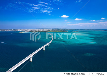 [Okinawa, Miyakojima] Drone shot of Irabu Bridge and Miyakojima city③ 114329567