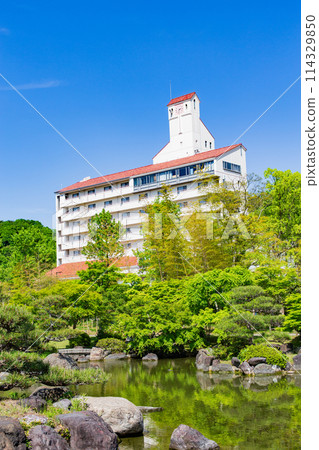 Fresh green Kobe Happiness Village and blue sky Fresh green Kobe Happiness Village and blue sky 114329850