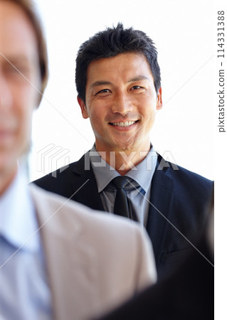 Asian, businessman and entrepreneur in portrait for career, employment or work in suit for meeting. Executive, ceo or manager smiling in professional outfit for corporate, occupation and job 114331388