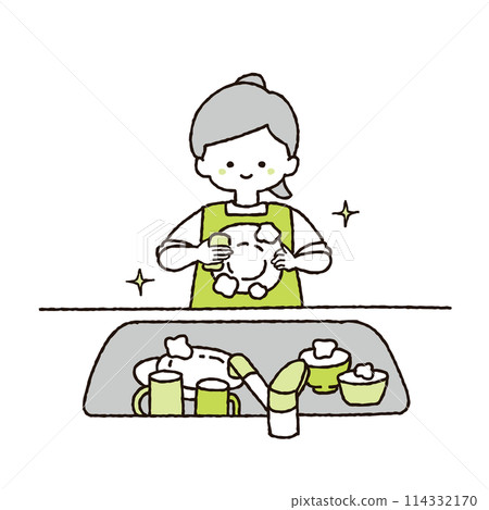 洗滌盤的婦女的例證 114332170