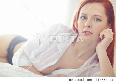 Model, lingerie and confidence with bedroom, morning and beauty for sensual fashion. Woman, lace and underwear with glamour, sexy style and elegant body portrait with New York and comfortable house Model, lingerie and confidence with bedroom, morning and beauty for sensual fashion. Woman, lace and underwear with glamour, sexy style and elegant body portrait with New York and comfortable house 114332444