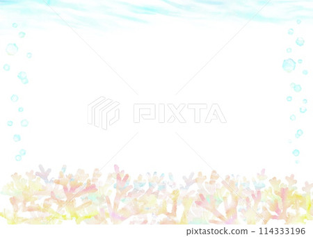 Summer watercolor frame made of colorful coral reefs and waves. 114333196