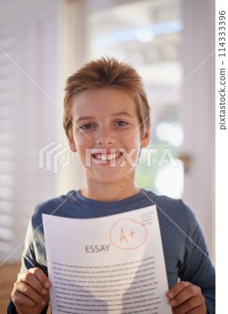 Child, portrait and paper exam for education learning or student essay in home or scholarship, goals or academic. Male person, face and document pride or primary school studying, results or knowledge Child, portrait and paper exam for education learning or student essay in home or scholarship, goals or academic. Male person, face and document pride or primary school studying, results or knowledge 114333396
