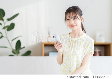 正在操作智慧型手機的女士。 正在操作智慧型手機的女士。 114333498