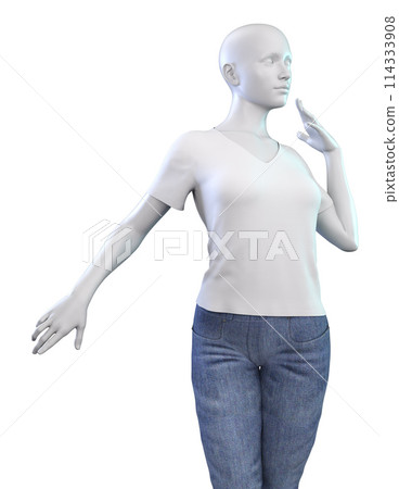 3D Rendered Female mannequin in white shirt 114333908