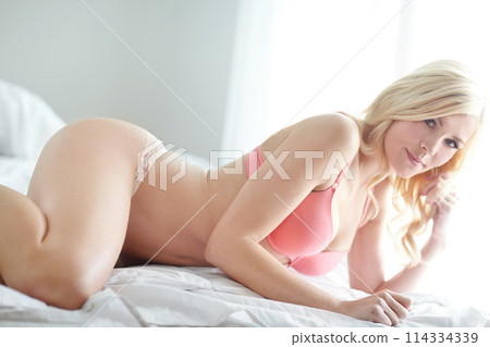 Portrait, woman and underwear in bed, sensual... - Stock Photo [114334339]  - PIXTA