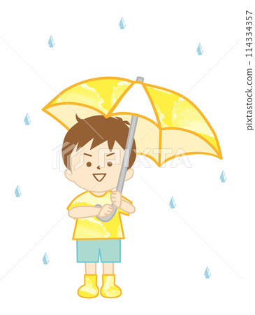 下雨天打著傘的男孩 114334357